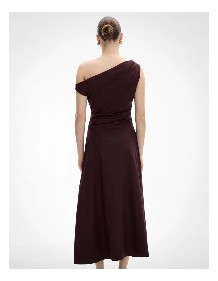 Asymmetric Shoulder Dress in Fig image 4