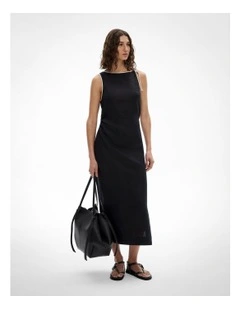 Tie Shoulder Midi Dress in Black