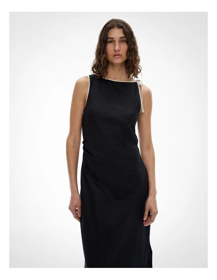 Tie Shoulder Midi Dress in Black image 2