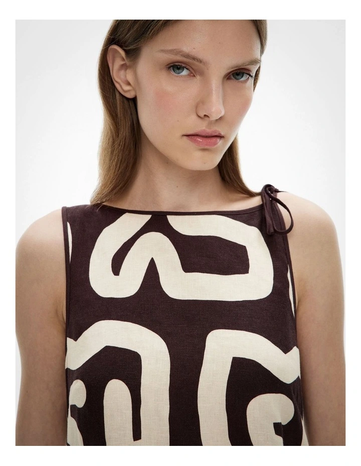 Tie Shoulder Midi Dress in Espresso Block Print image 3