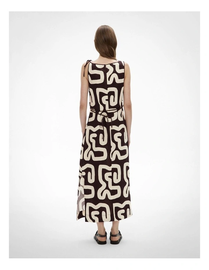 Tie Shoulder Midi Dress in Espresso Block Print image 4