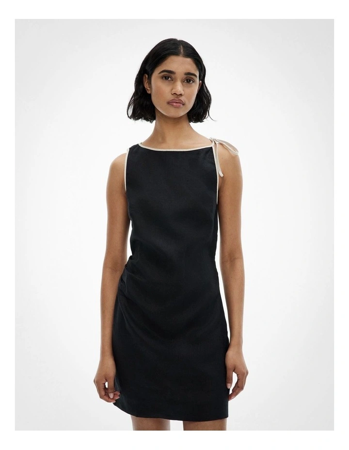 Tie Shoulder Mini Dress in Black image 1