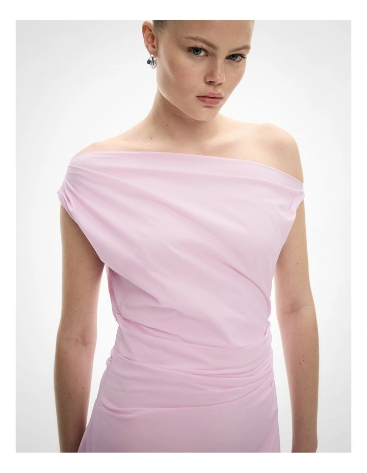Asymmetric Shoulder Dress in Candy Pink image 3