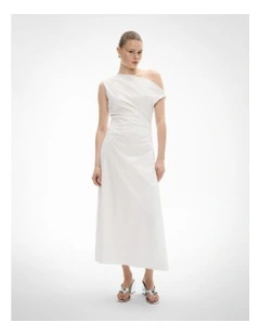 Asymmetric Shoulder Dress in Fresh White