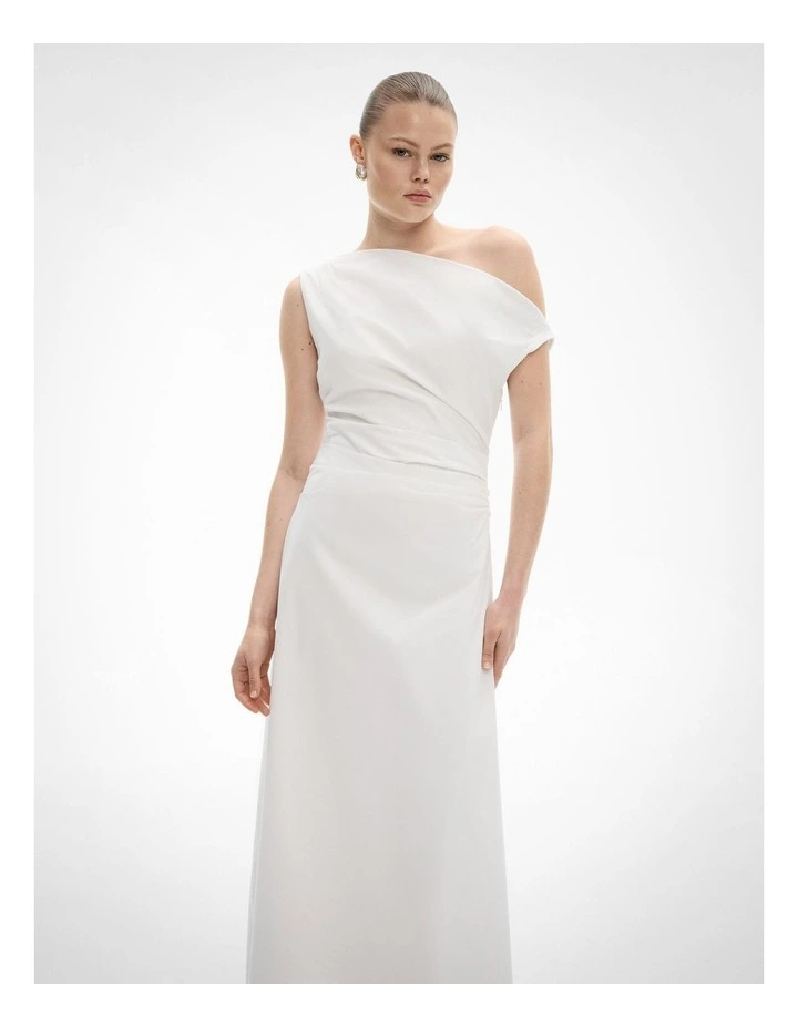 Asymmetric Shoulder Dress in Fresh White image 2