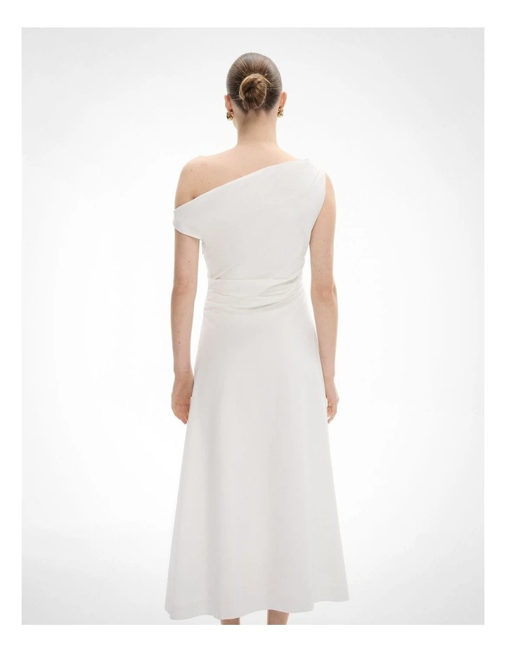 Asymmetric Shoulder Dress in Fresh White image 4