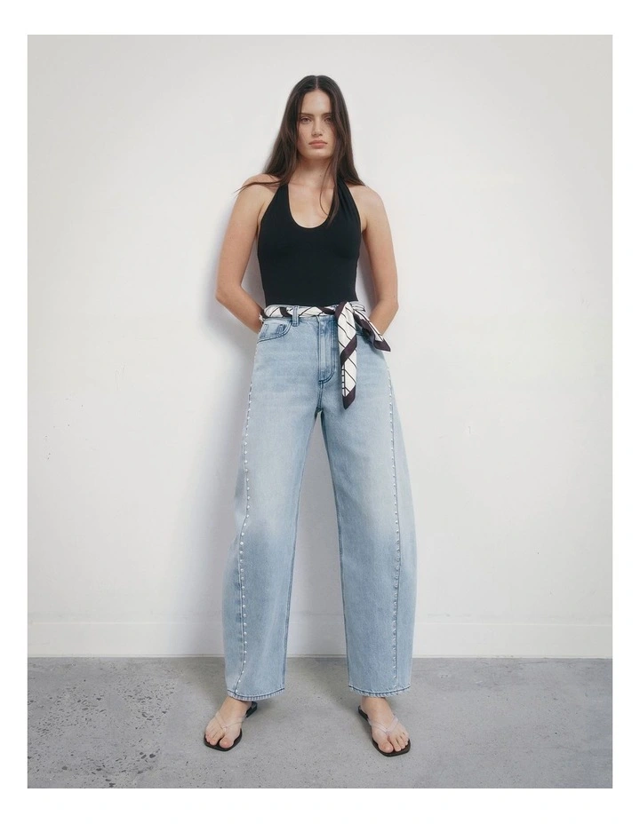 Stud Detail Barrel Jeans in Vintage Wash Denim image 2