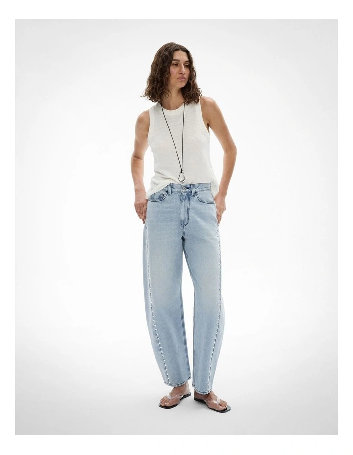 Stud Detail Barrel Jeans in Vintage Wash Denim image 3