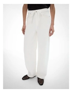Drawcord Denim Jeans in Parchment