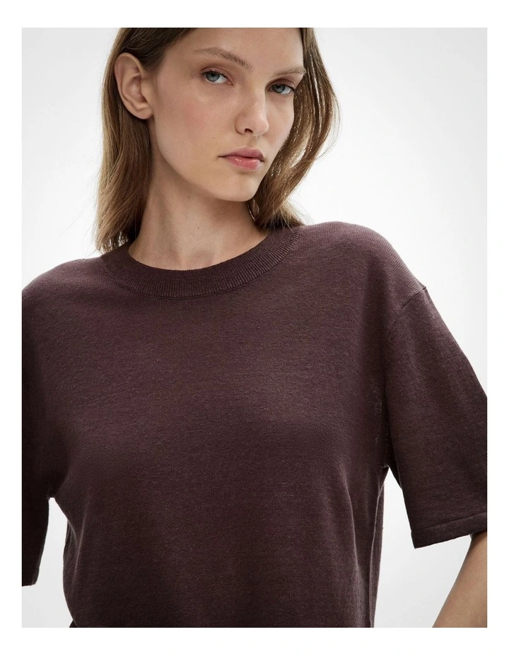 Linen Knit T-shirt in Espresso image 3