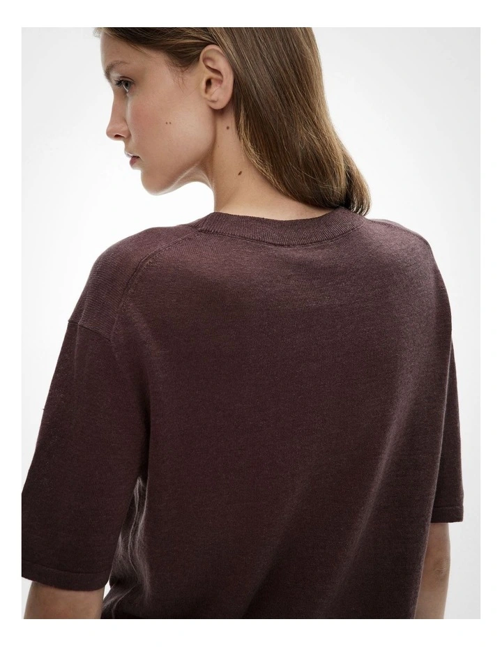 Linen Knit T-shirt in Espresso image 4