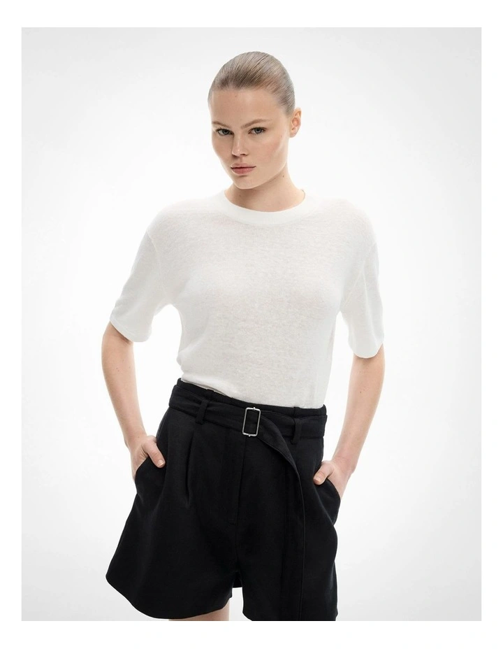 Linen Knit T-shirt in Fresh White image 1