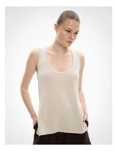 Longline Knit Tank Top in Sand