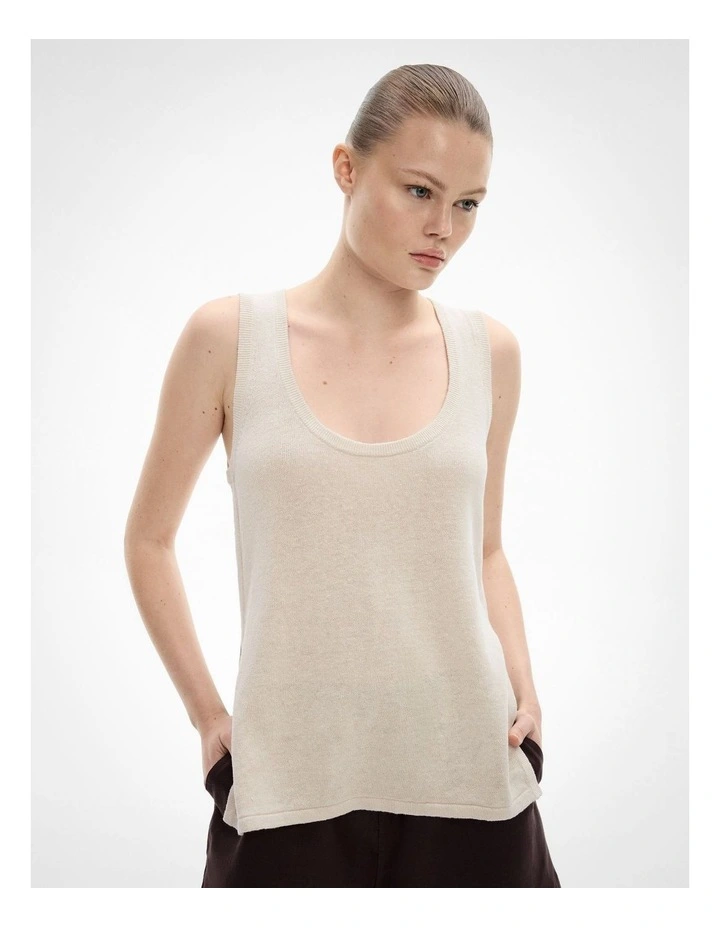 Longline Knit Tank Top in Sand image 1