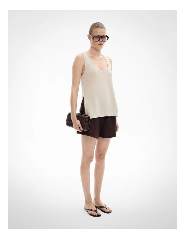 Longline Knit Tank Top in Sand image 2