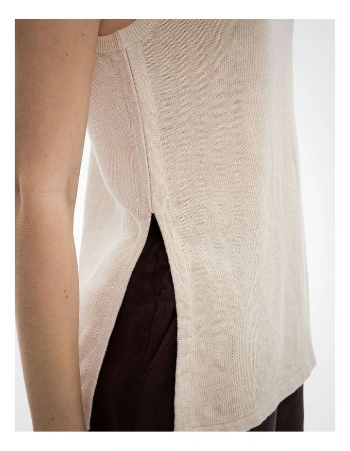 Longline Knit Tank Top in Sand image 3