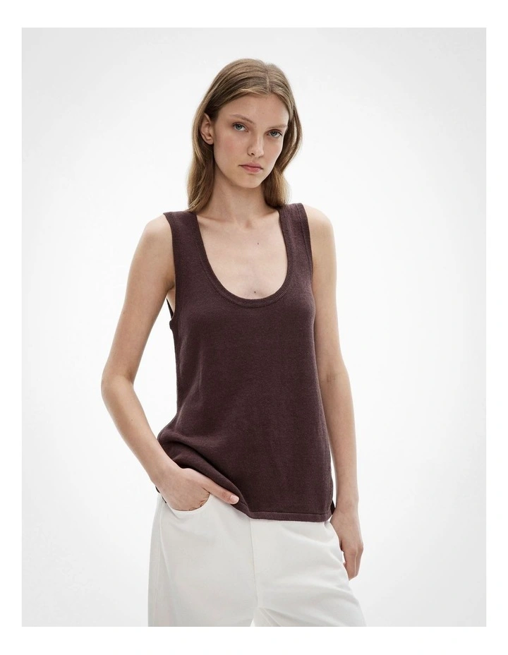 Longline Knit Tank Top in Espresso image 1