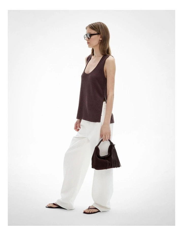 Longline Knit Tank Top in Espresso image 2