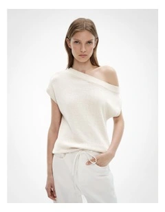 Off Shoulder Knit Top in Chalk