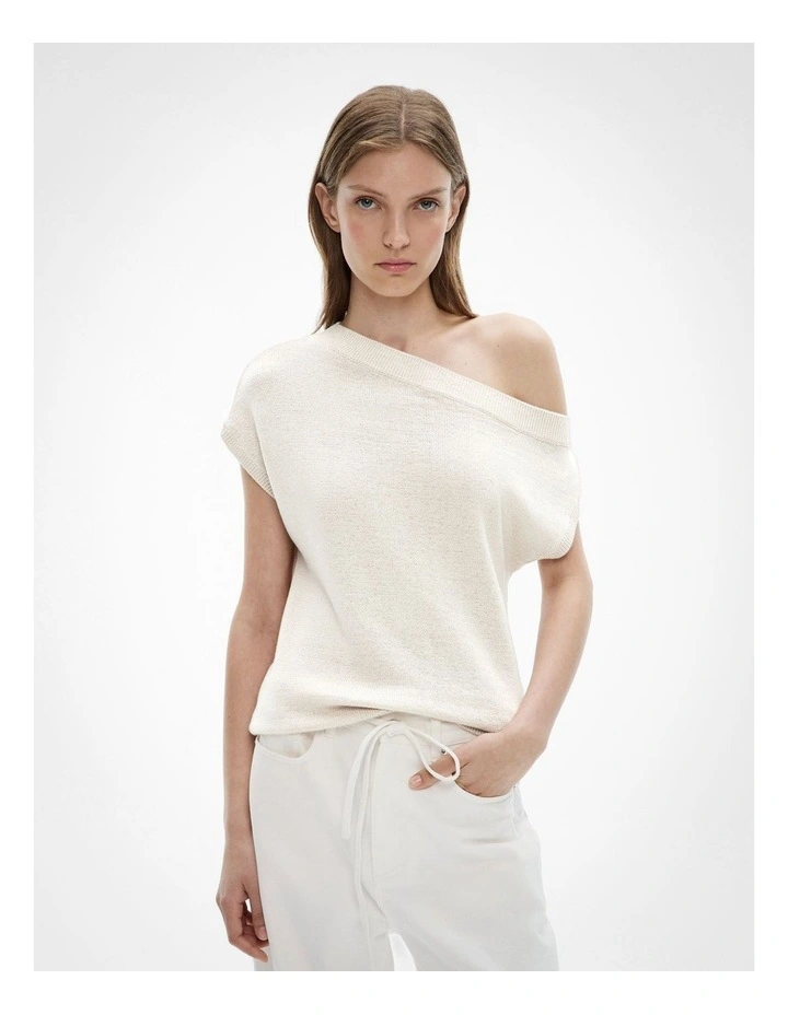 Off Shoulder Knit Top in Chalk image 1