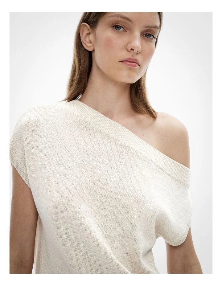 Off Shoulder Knit Top in Chalk image 3