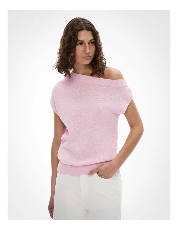 Off Shoulder Knit Top in Candy Pink image 1