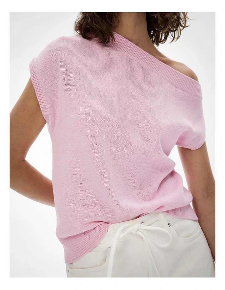Off Shoulder Knit Top in Candy Pink image 3