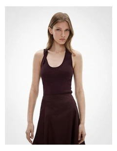 Twist Shoulder Knit Tank Top in Fig