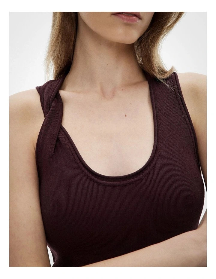 Twist Shoulder Knit Tank Top in Fig image 3