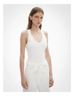 Twist Shoulder Knit Tank Top in Fresh White