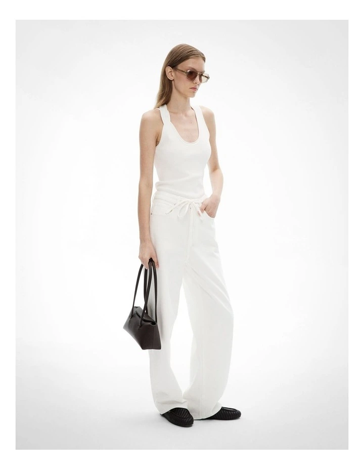 Twist Shoulder Knit Tank Top in Fresh White image 2