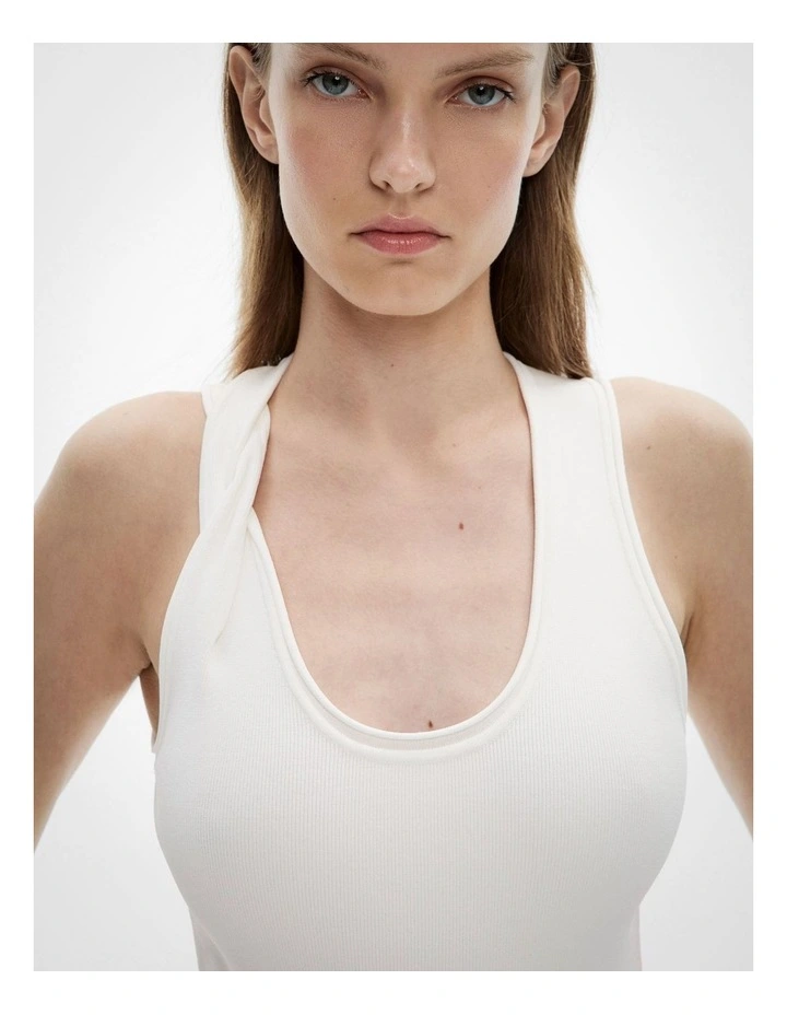 Twist Shoulder Knit Tank Top in Fresh White image 3