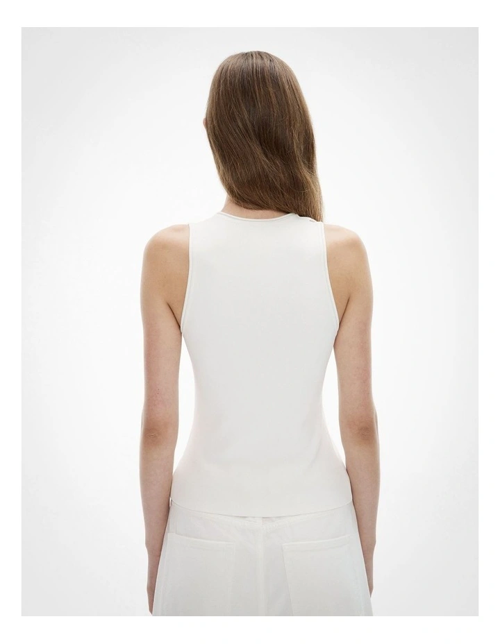 Twist Shoulder Knit Tank Top in Fresh White image 4