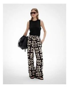 Linen Pants in Black Tile Print