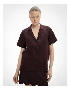 Scalloped Linen Shirt in Espresso