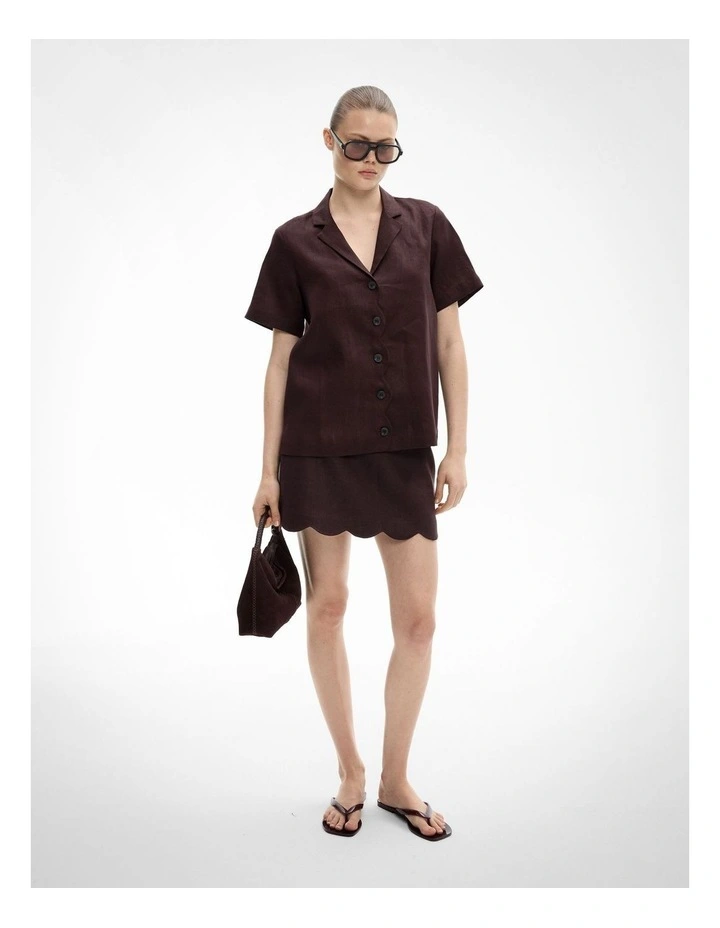Scalloped Linen Shirt in Espresso image 2