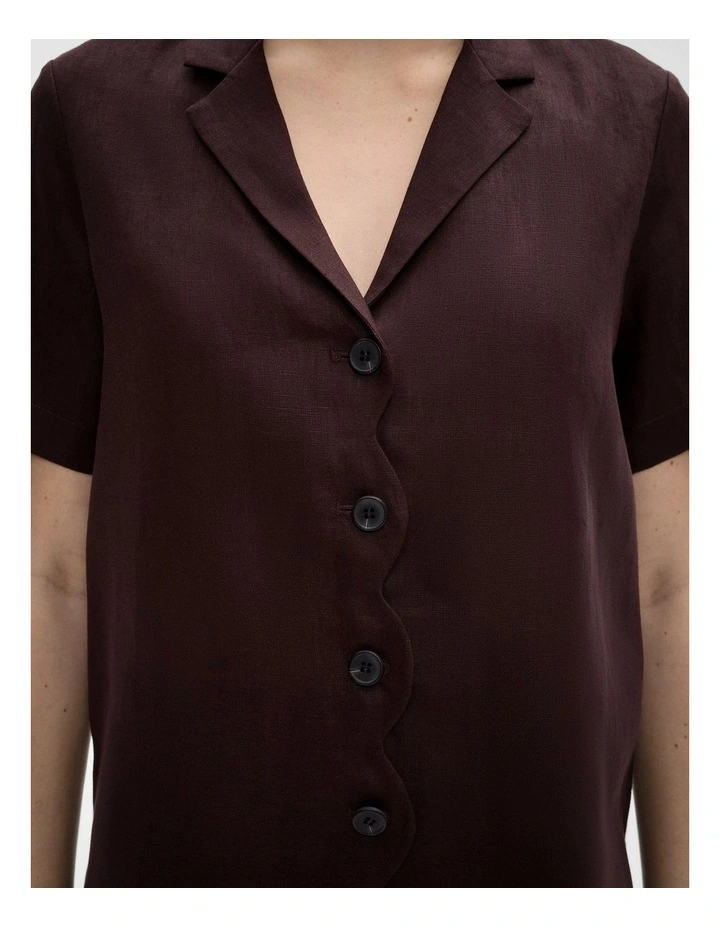 Scalloped Linen Shirt in Espresso image 3