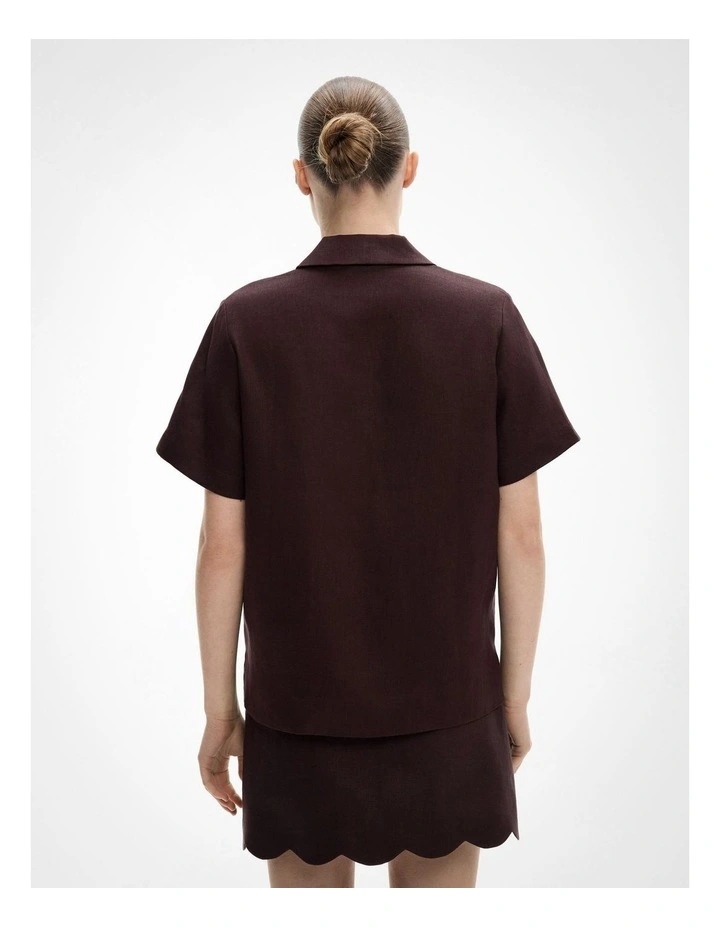 Scalloped Linen Shirt in Espresso image 4