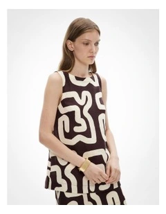 Button Side Top in Espresso Block Print