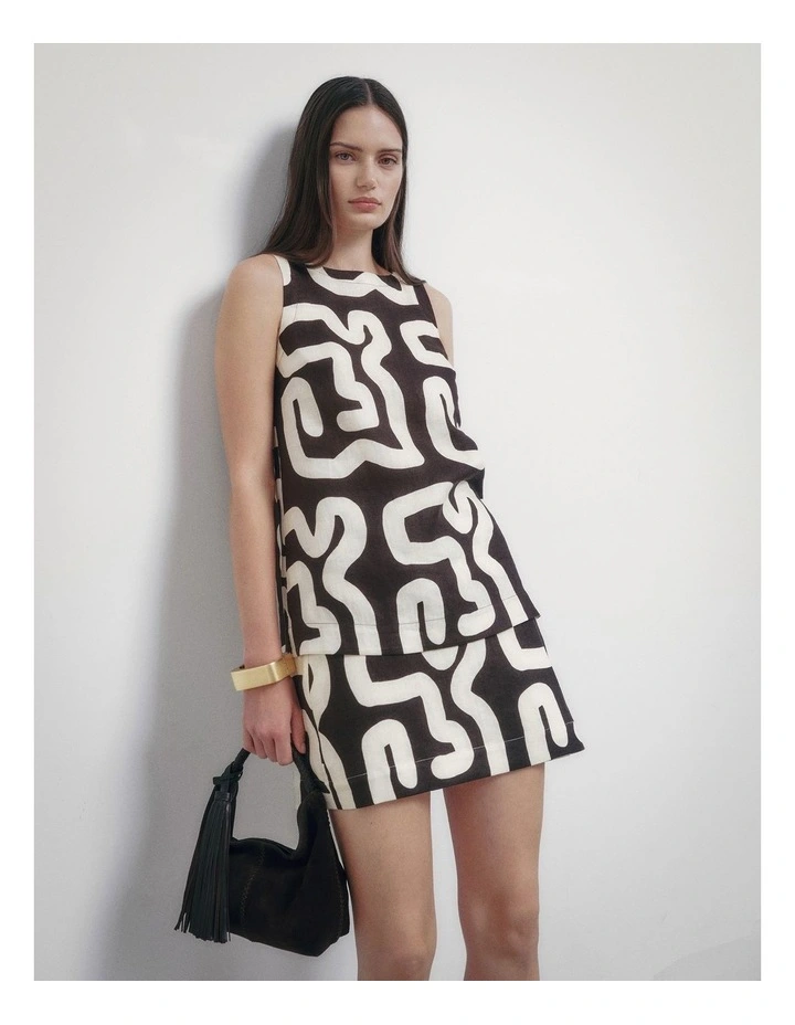Button Side Top in Espresso Block Print image 2