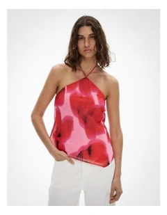 Halter Neck Asymmetric Top in Watermelon Floral