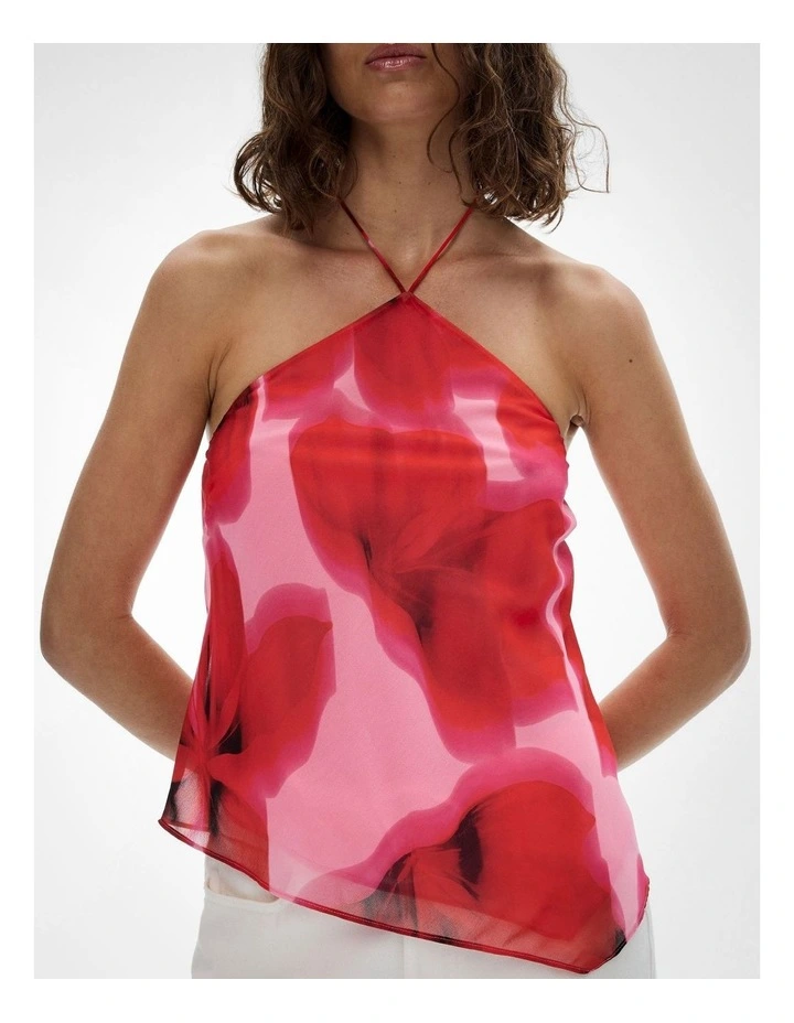 Halter Neck Asymmetric Top in Watermelon Floral image 3