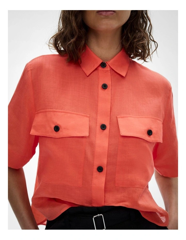 Short Sleeve Utility Pocket Shirt in Watermelon image 3