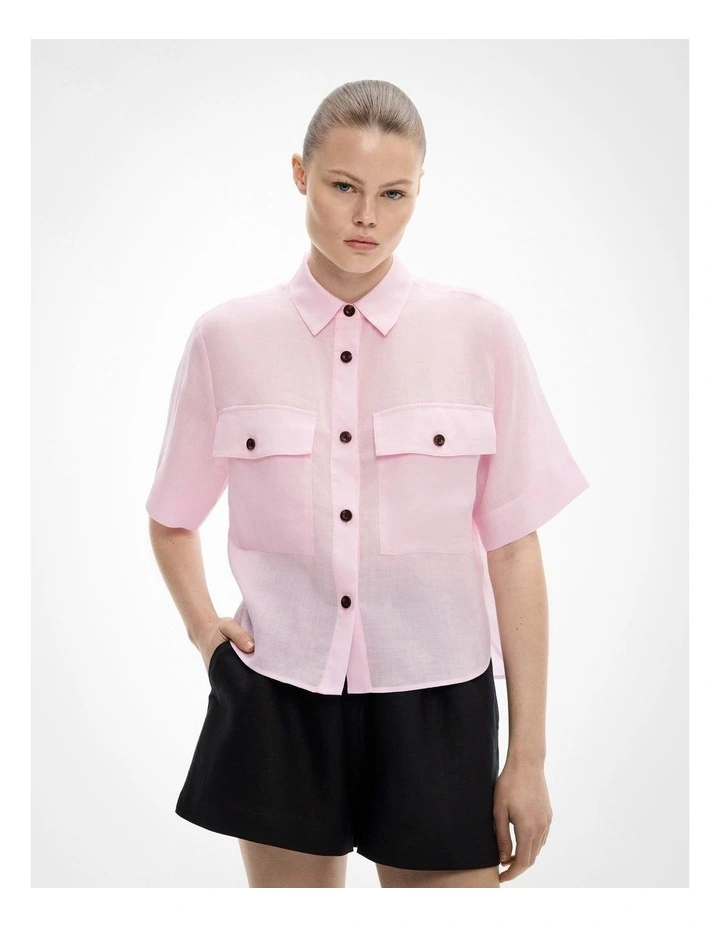 Short Sleeve Utility Pocket Shirt in Candy Pink image 1