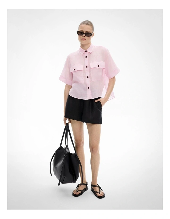 Short Sleeve Utility Pocket Shirt in Candy Pink image 2