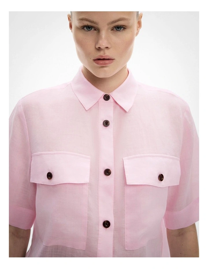 Short Sleeve Utility Pocket Shirt in Candy Pink image 3