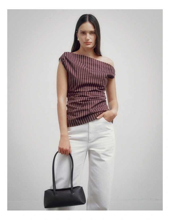 Asymmetric Shoulder Top in Espresso Stripe image 2