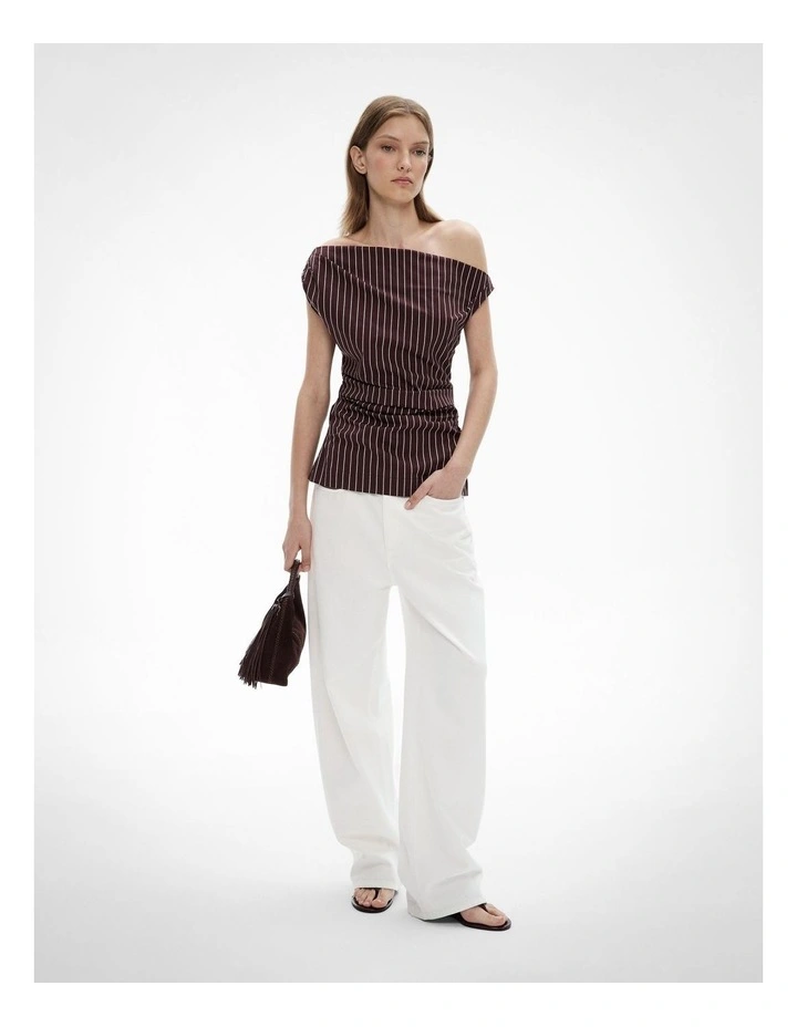 Asymmetric Shoulder Top in Espresso Stripe image 3