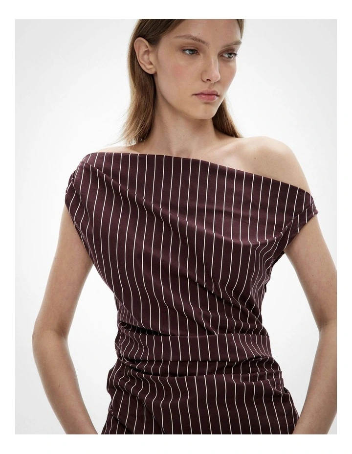 Asymmetric Shoulder Top in Espresso Stripe image 4