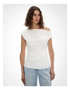 Asymmetric Shoulder Top in Fresh White
